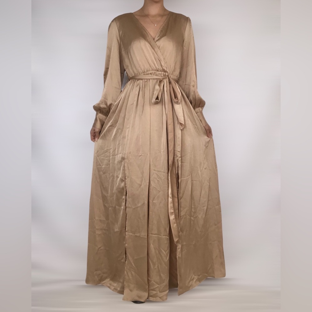NWT Baltic Born Champagne Gold Long Sleeve Jenna Maxi Dress